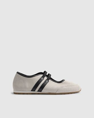White Suede Double Strap Flat Shoes