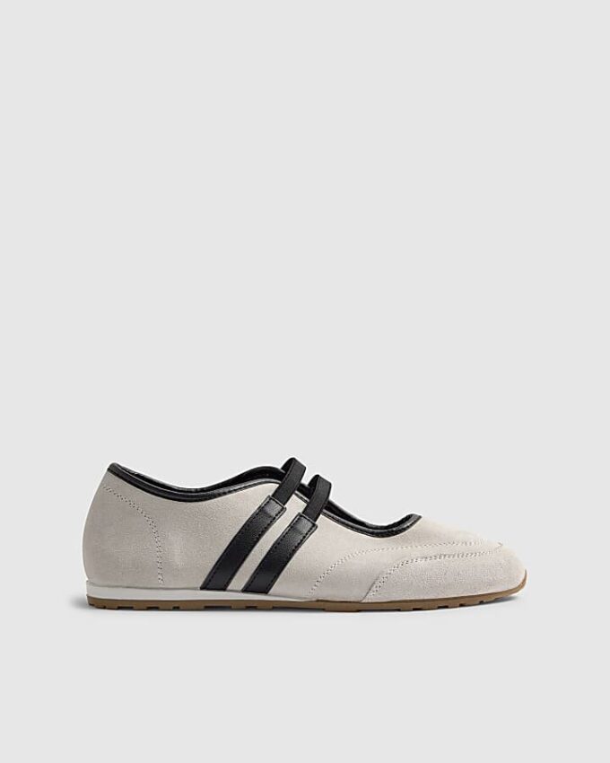 White Suede Double Strap Flat Shoes