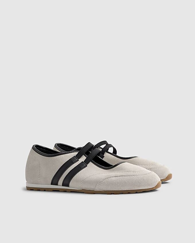 White Suede Double Strap Flat Shoes