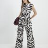 White Zebra Print Tie Side Top