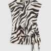 White Zebra Print Tie Side Top