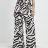 White Zebra Print Wide Leg Trousers