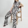 White Zebra Print Wide Leg Trousers