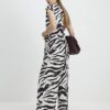 White Zebra Print Wide Leg Trousers