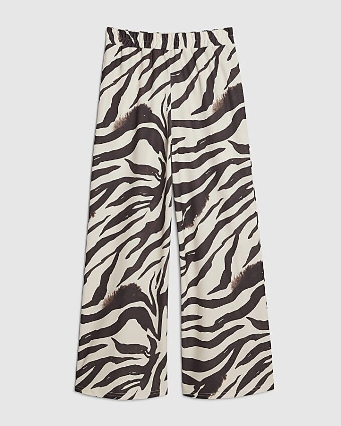 White Zebra Print Wide Leg Trousers
