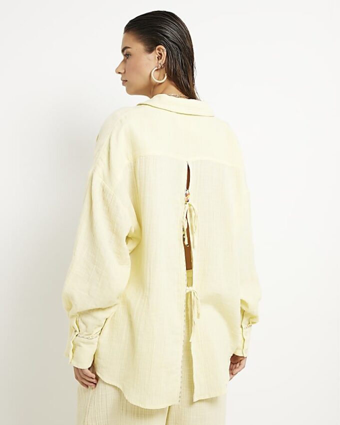 Yellow Long Sleeve Tie Back Beach Shirt